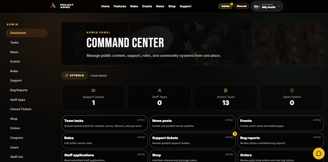 Server admin command center dashboard