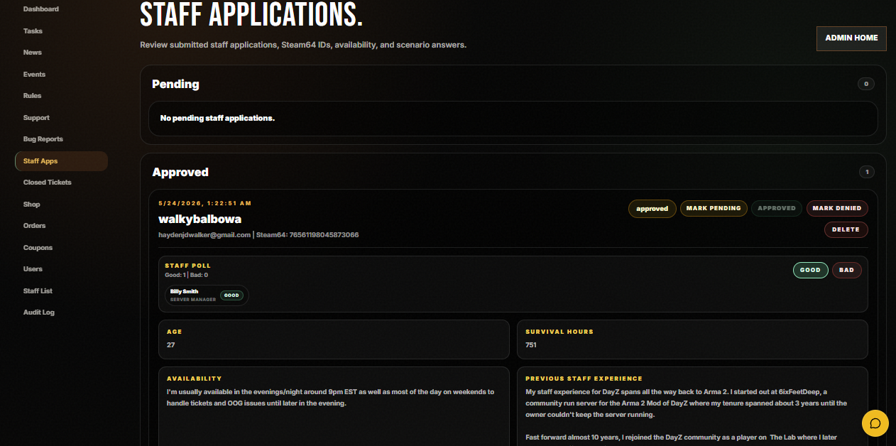 Project Ashes staff applications