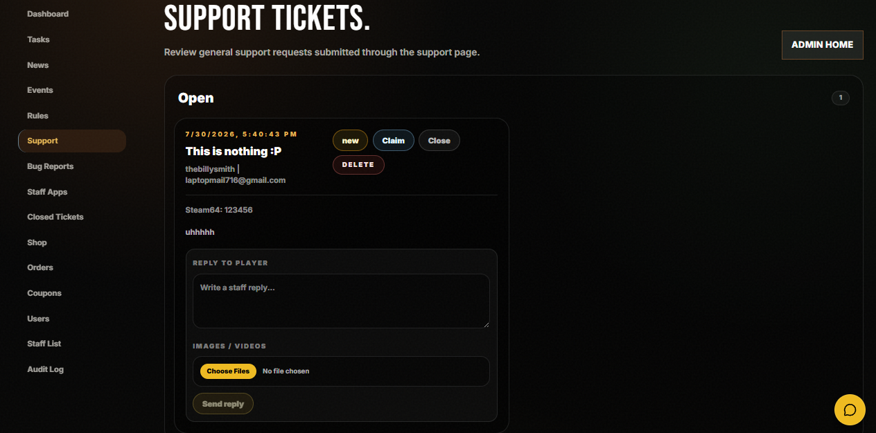 Project Ashes support tickets