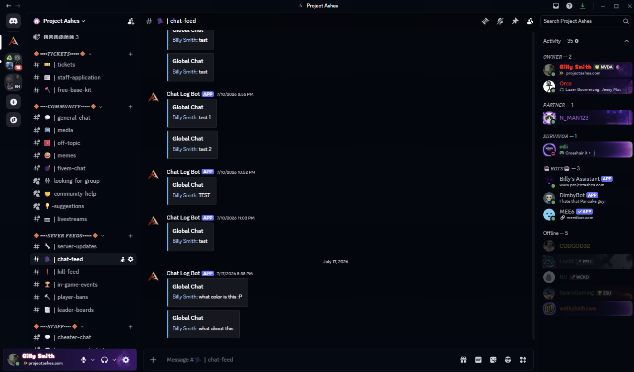 Project Ashes chat relay