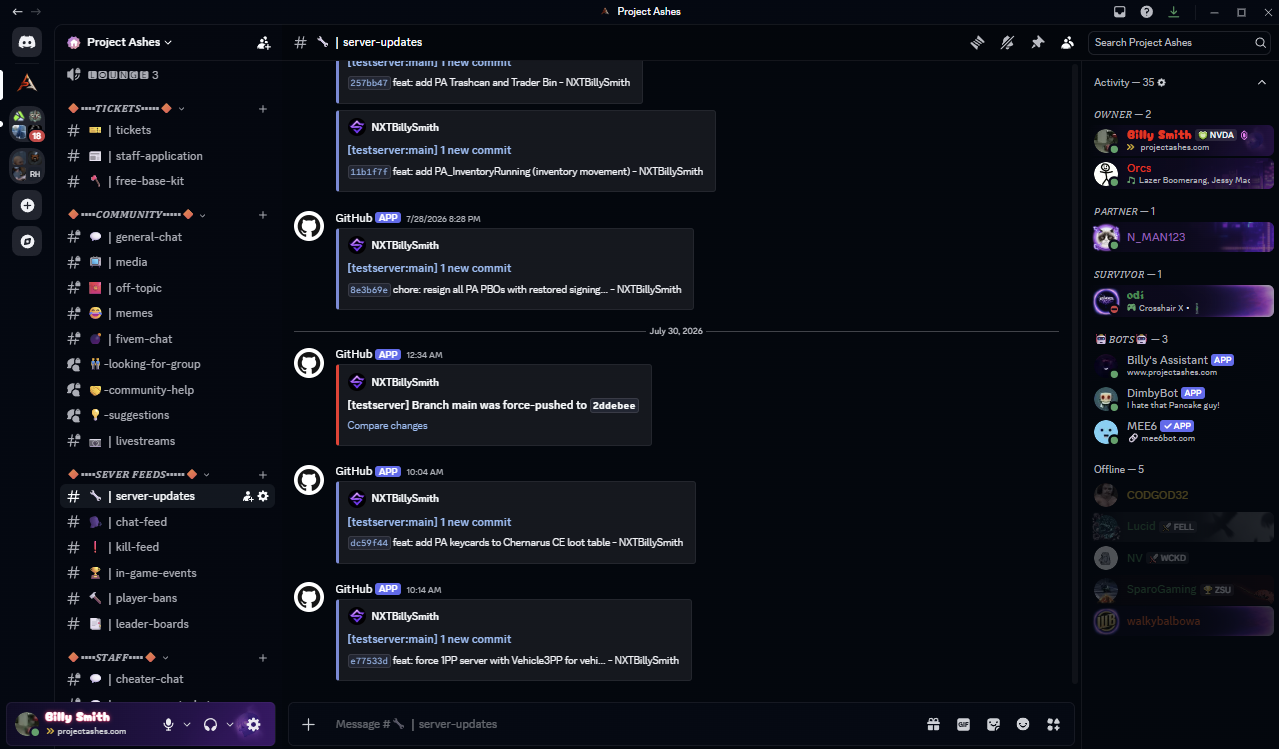 Project Ashes commit feed