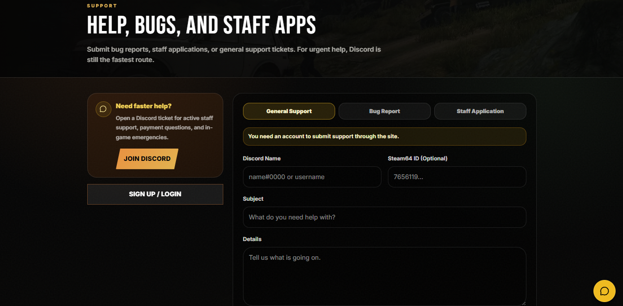 Project Ashes support page